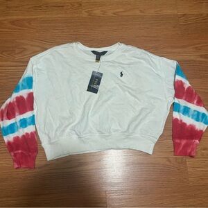Polo by Ralph Lauren White cropped long sleeve tie dye red white blue